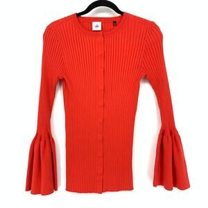 Cabi Trumpet Cardigan Womens Size Small Red Ribbed Knit Snap Front Long Sleeve